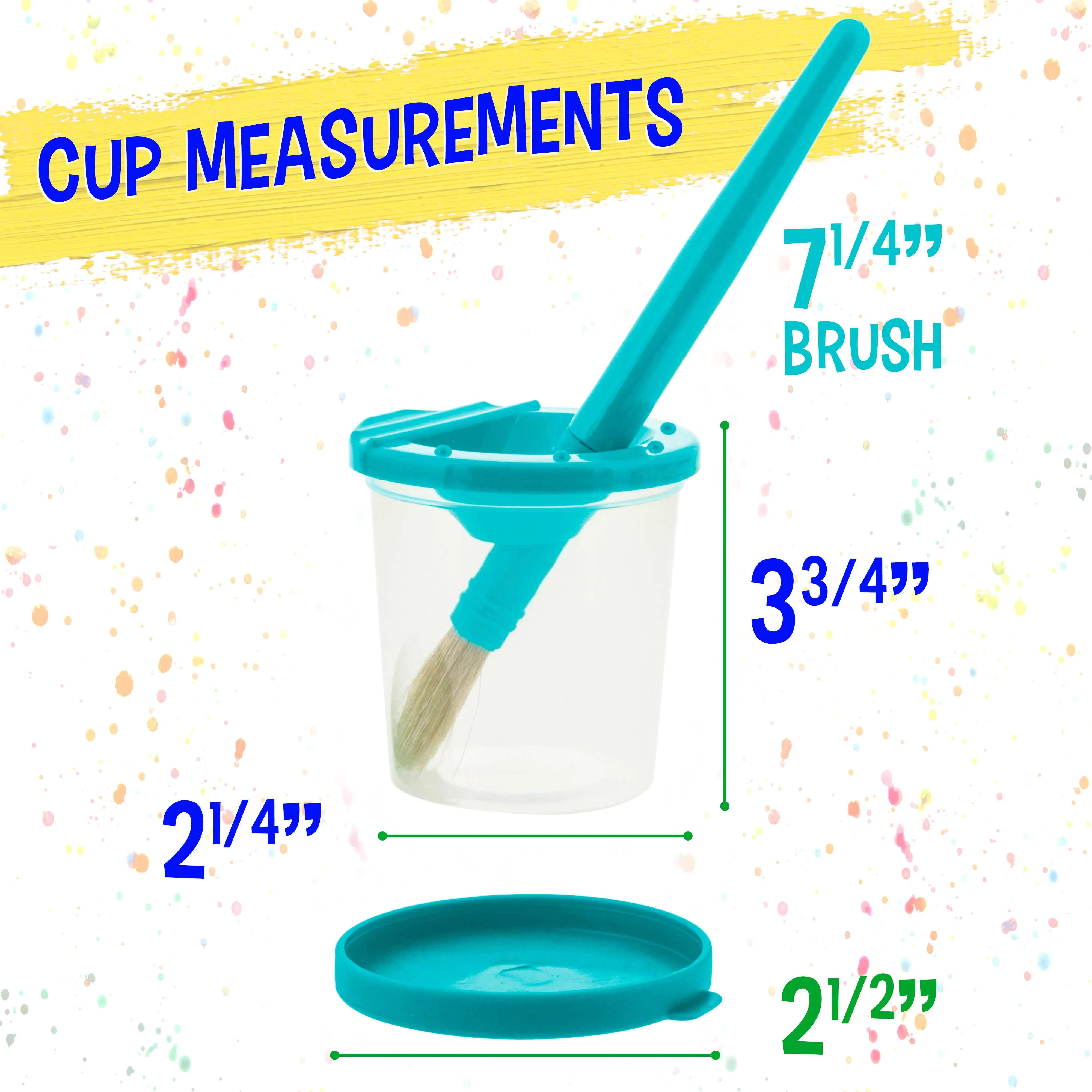 10 Piece Children's No Spill Paint Cups with Colored Lids and 10 Piece Large Round Brush Set with Plastic Handles