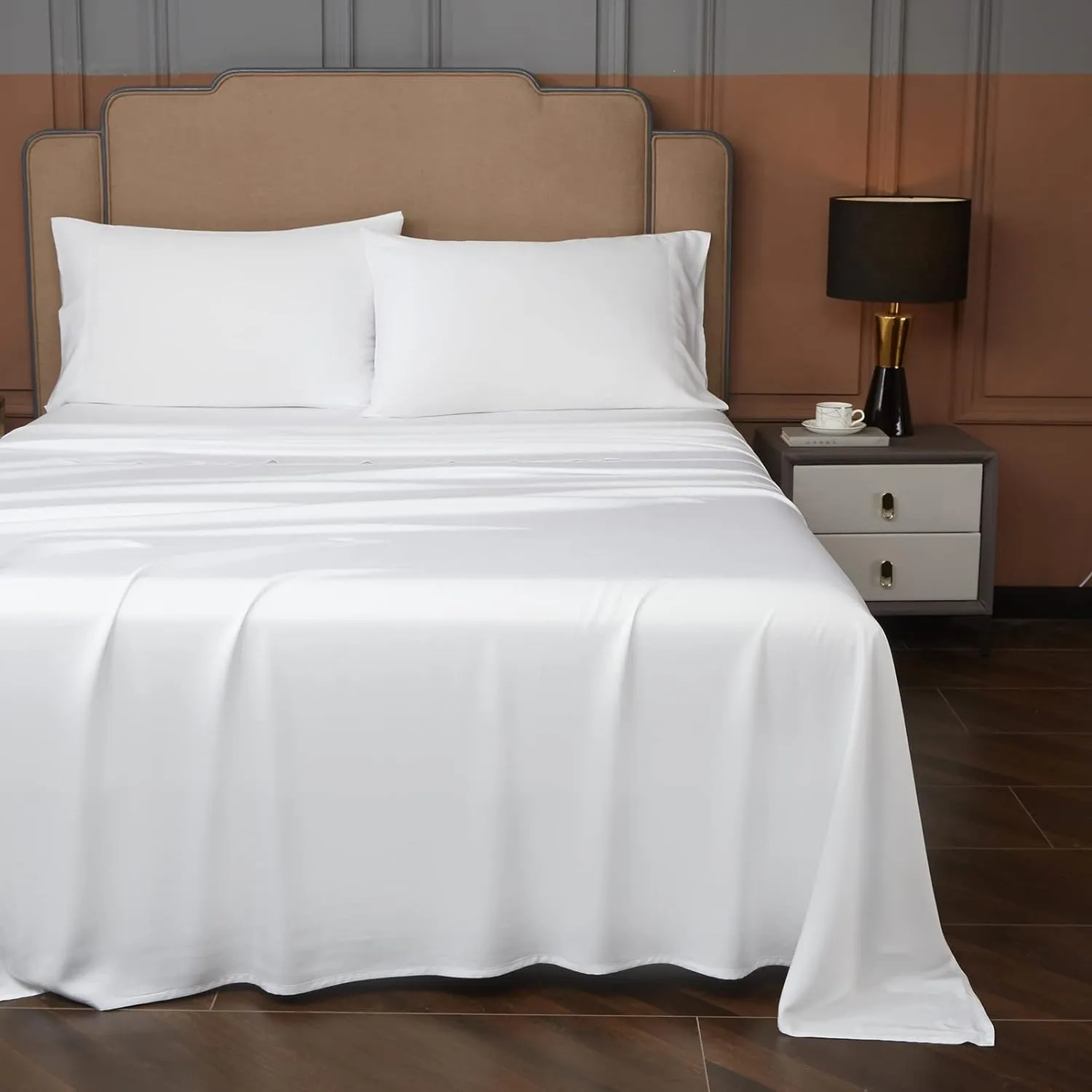 100% Bamboo Sheets King Size- Extra Deep Pocket Sheets Fits 18"-24" Thick Mattress,White Bamboo Sheets Luxury Silky Soft Breathable Cooling Bed Sheets No Sweat, Cool Sheets For Hot Sleepers.