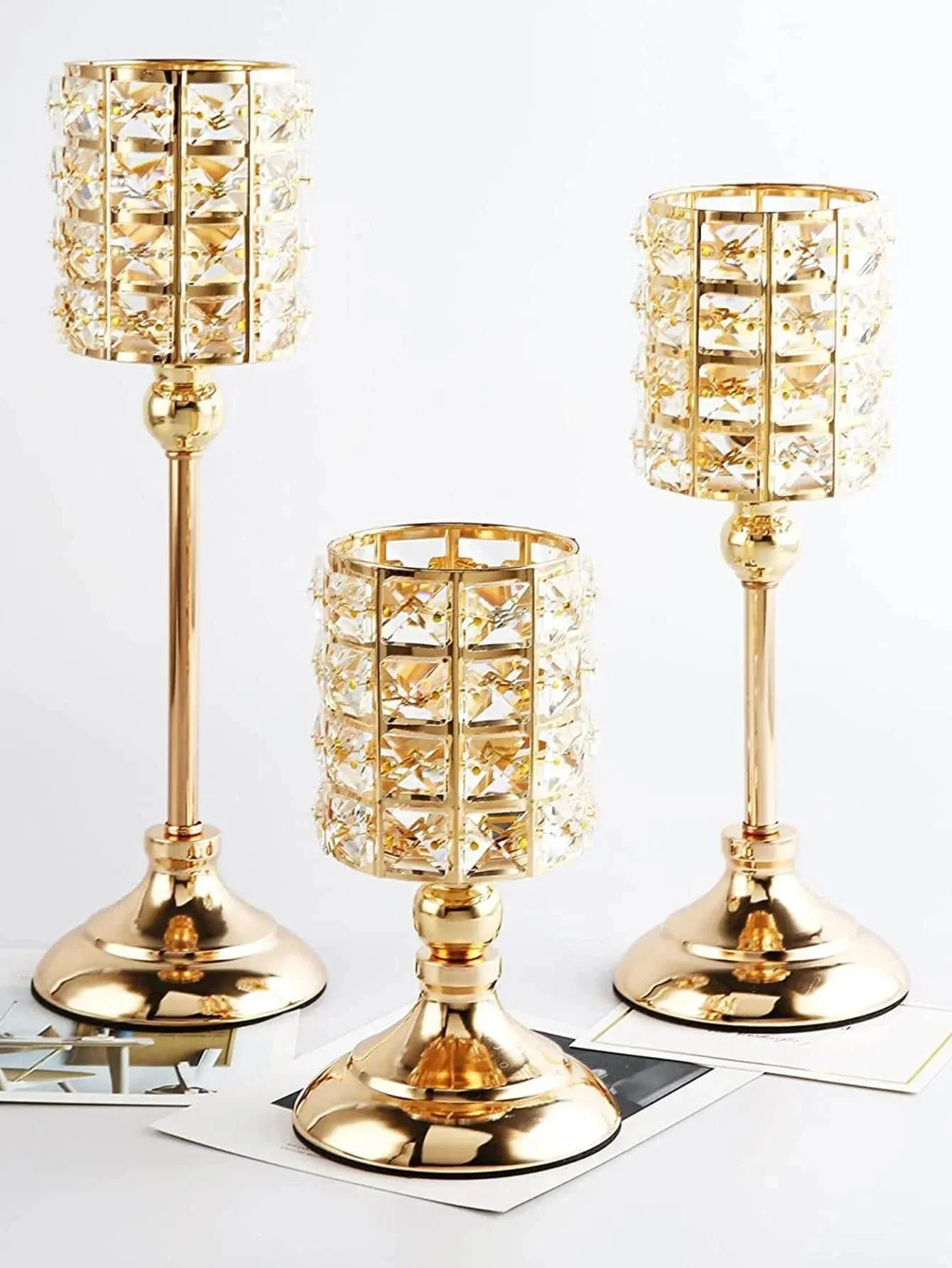 1pc 3 sizes Gold Crystal Candle Holder