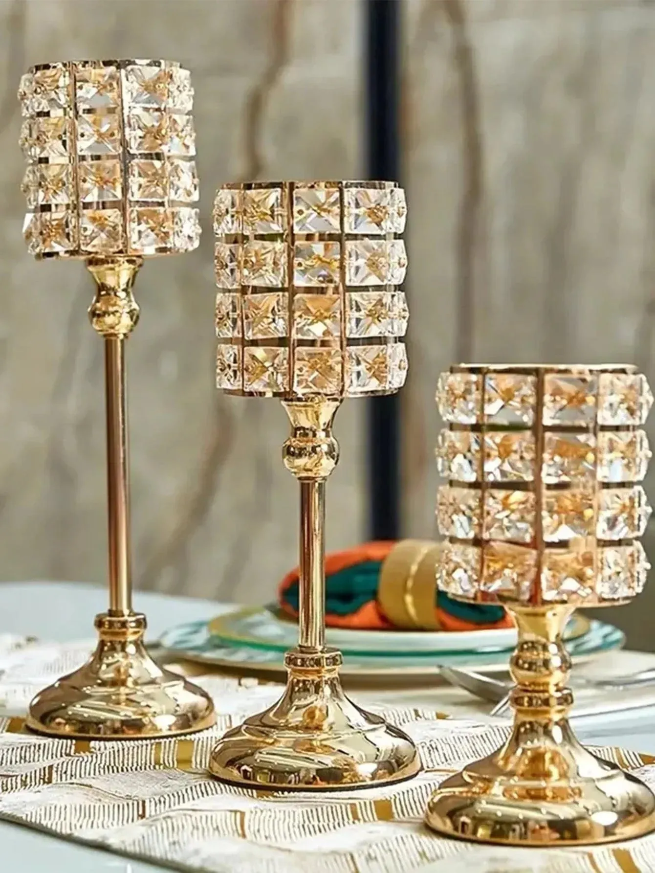 1pc 3 sizes Gold Crystal Candle Holder