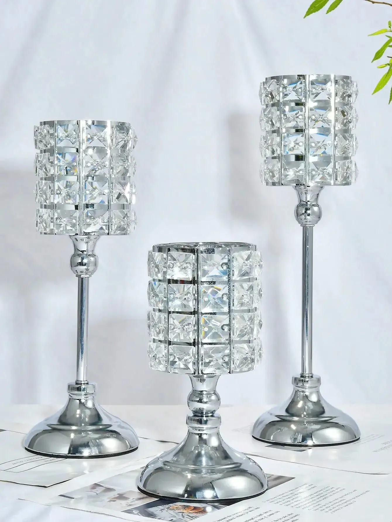 1pc 3 sizes Gold Crystal Candle Holder