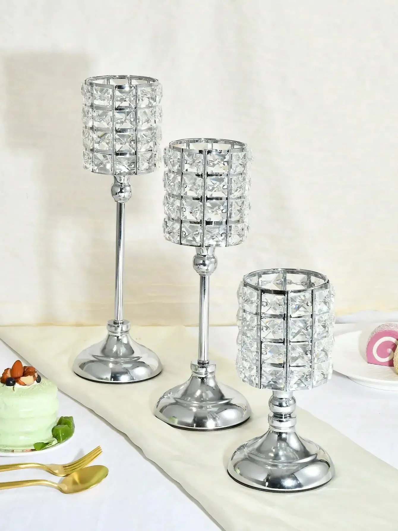 1pc 3 sizes Gold Crystal Candle Holder