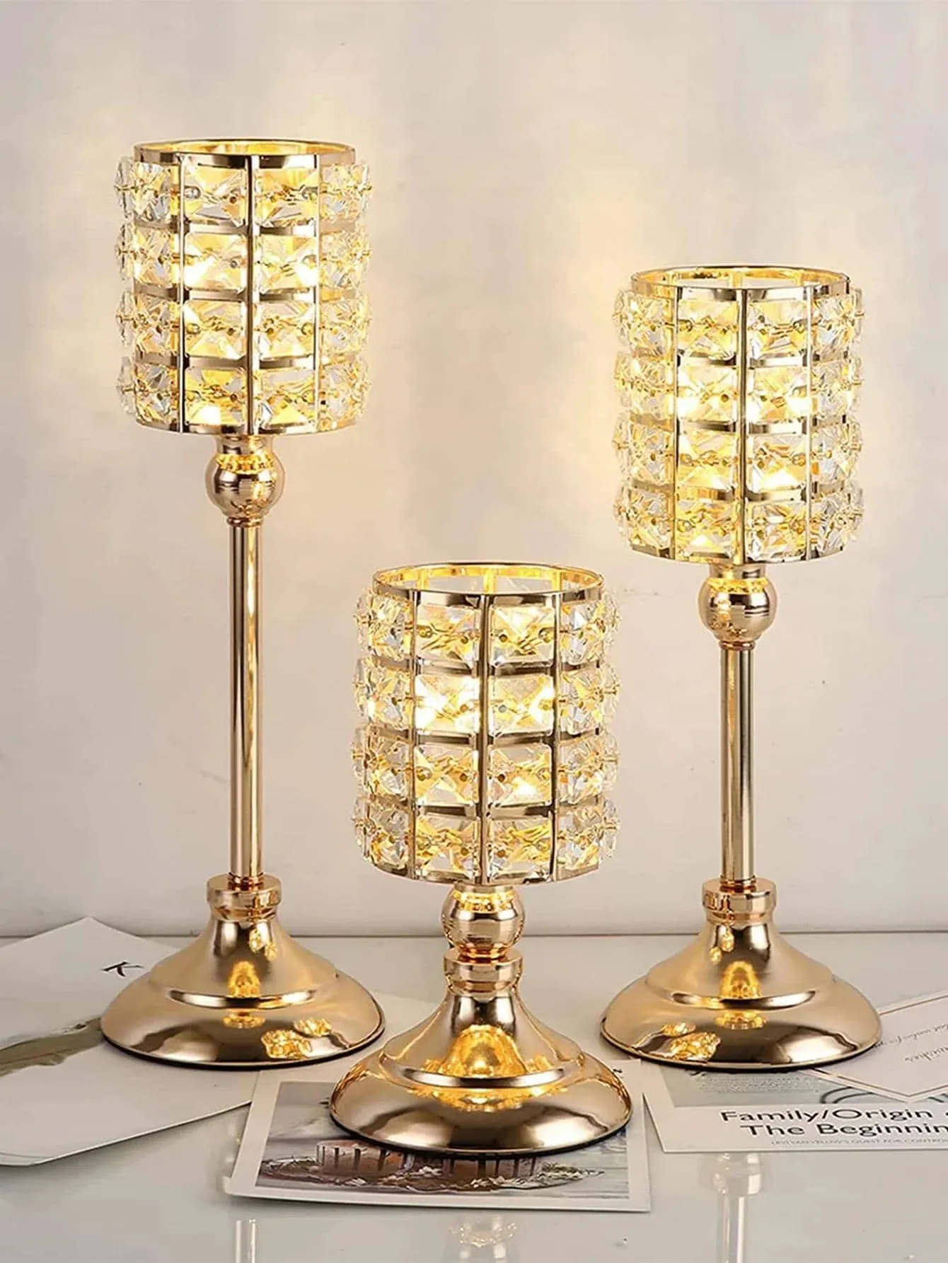 1pc 3 sizes Gold Crystal Candle Holder