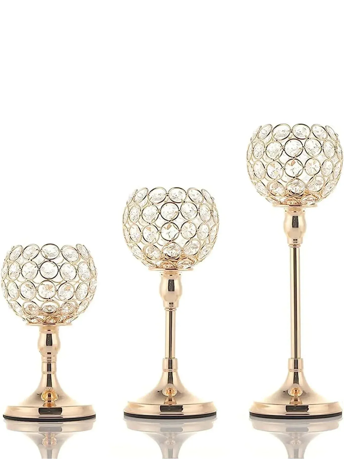 1pc 3 sizes Gold Crystal Candle Holder