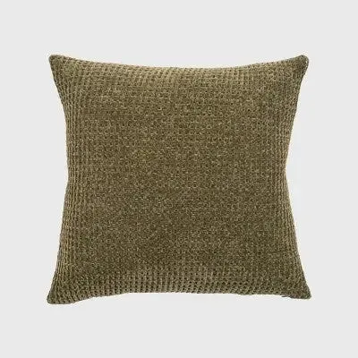 20"x20" Oversize Chenille Shiny Waffle Knit Square Throw Pillow Green - Evergrace