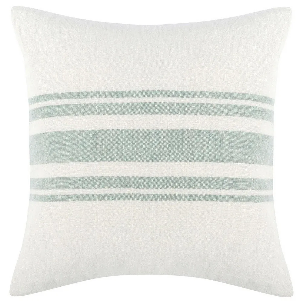 22 Inch Square Linen Accent Throw Pillow, Stripe Design, Eucalyptus, White By Casagear Home