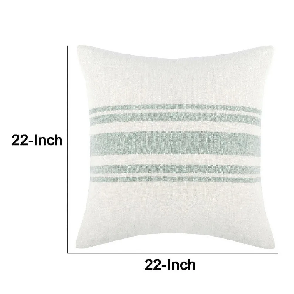 22 Inch Square Linen Accent Throw Pillow, Stripe Design, Eucalyptus, White By Casagear Home