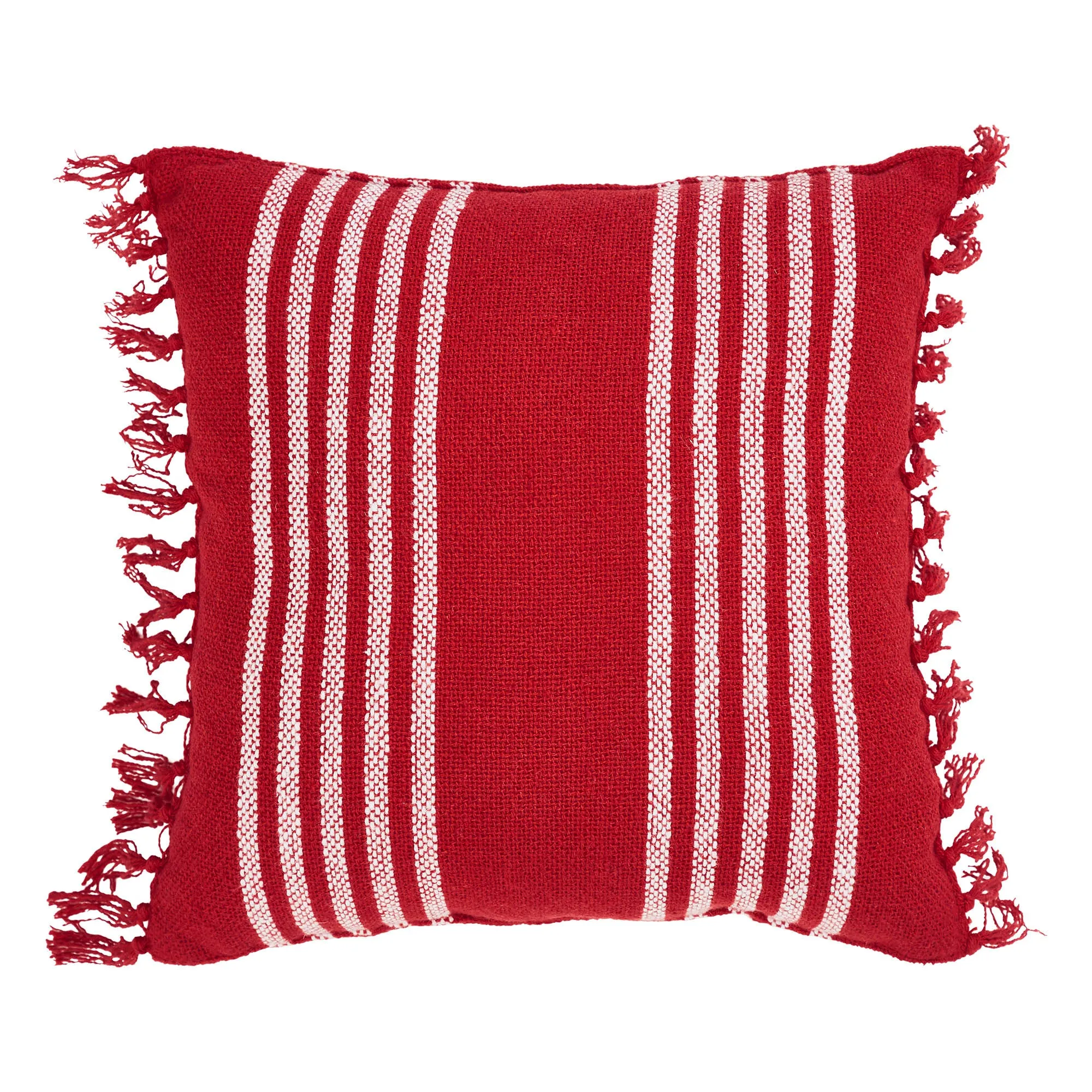 Arendal Red Stripe Pillow Fringed 12x12