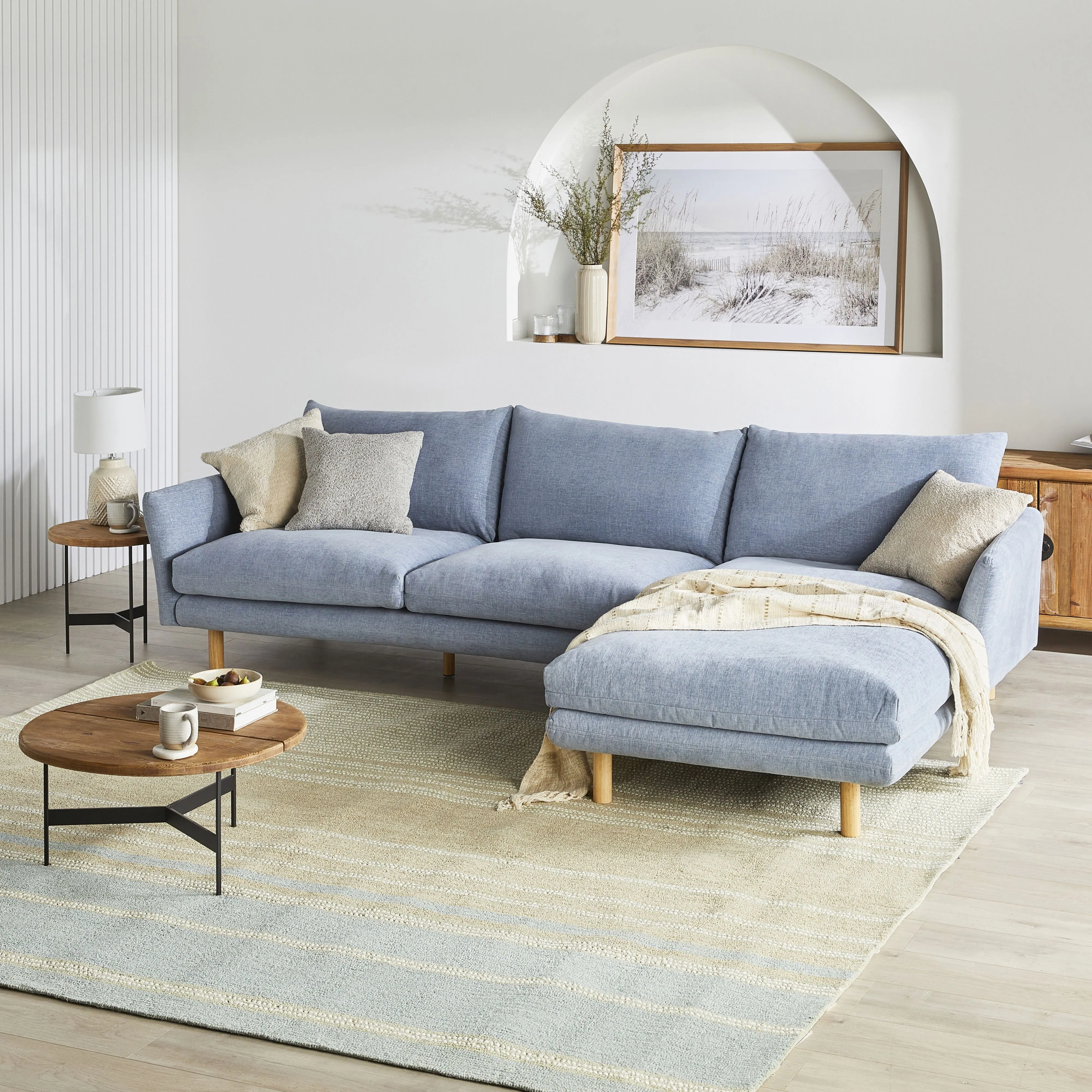 Austin 3 Seater Sofa with Right Hand Chaise Serenity Morning Sky