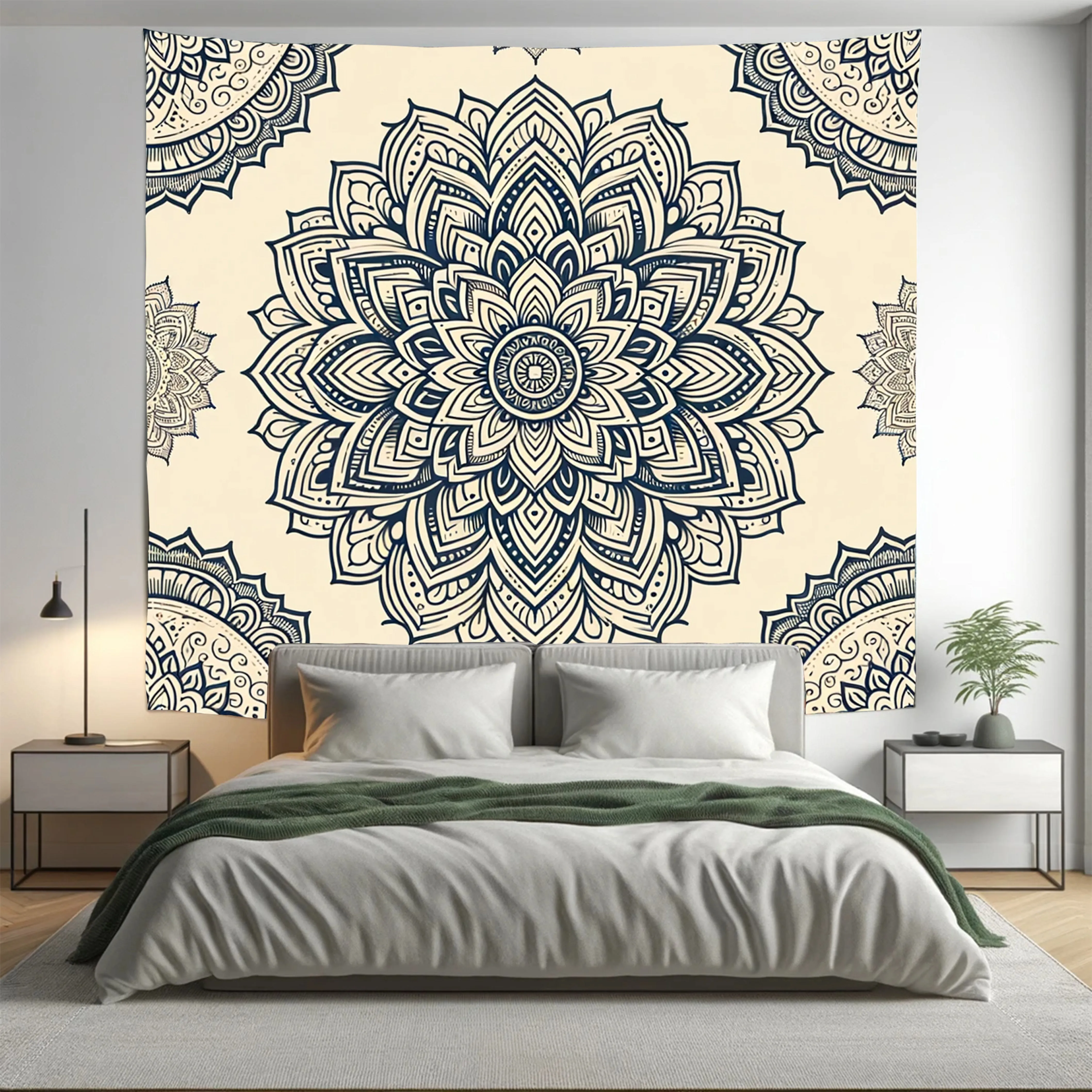 Beige Floral Indian Mandala Tapestry Psychedelic Wall Hanging Boho Decor