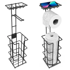 Black Toilet Paper Holder with Shelf - Metal Design