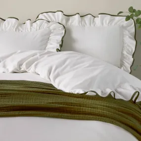 Blousey Ruffled Cotton Pillowcase Pair Olive