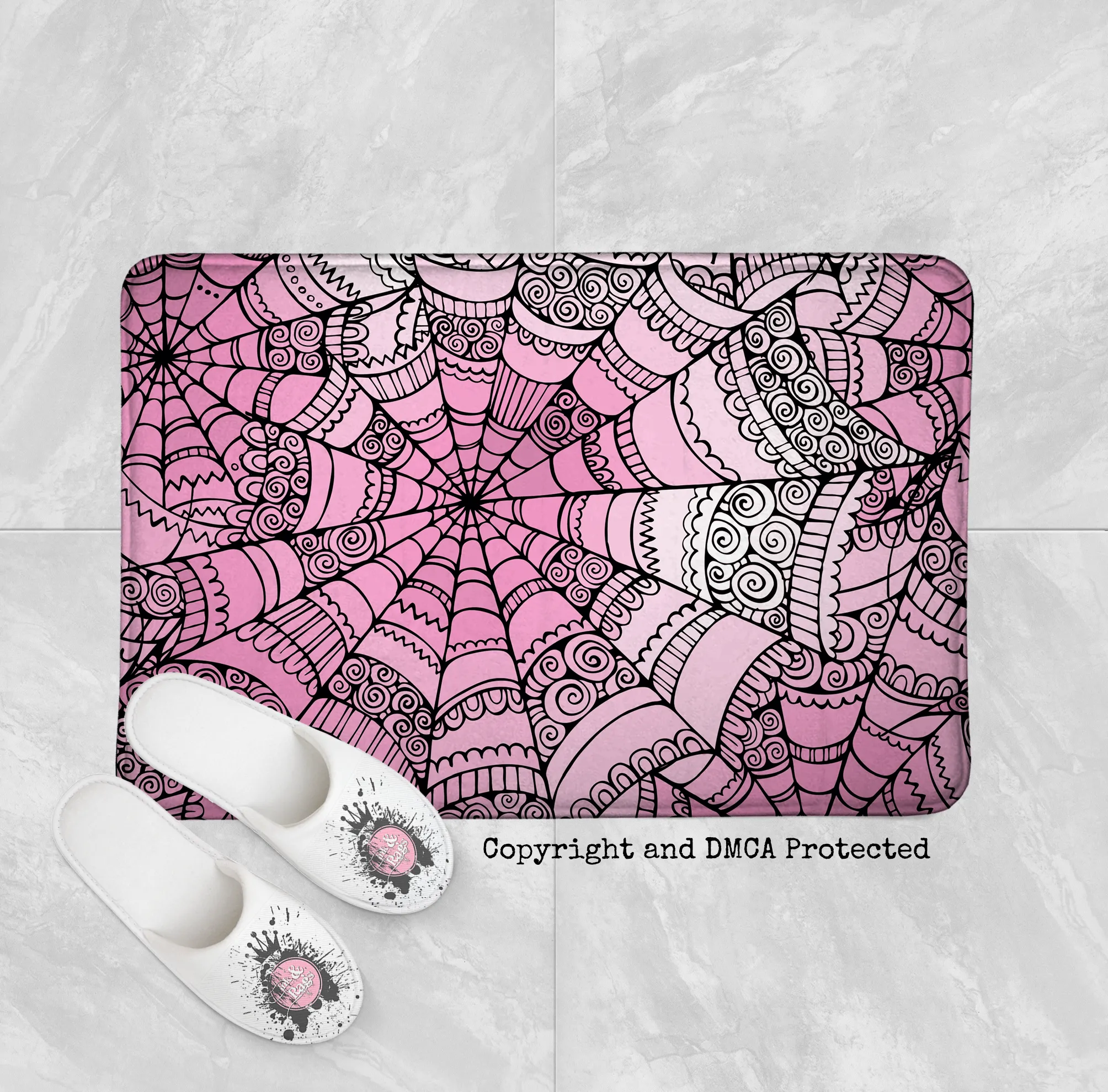 Bubble Gum Goth Spider Web Shower Curtains and Optional Bath Mats