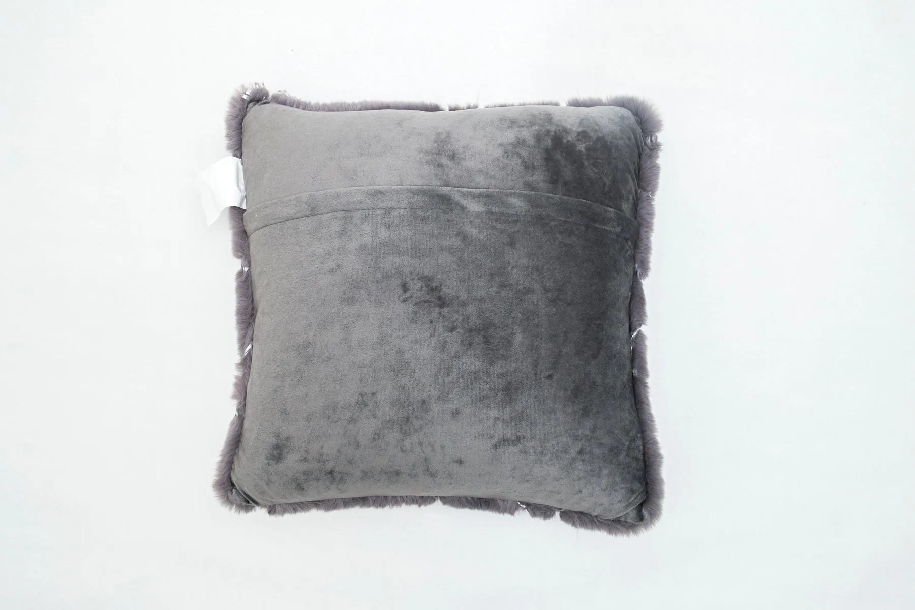 Charcoal Silver Lines Faux Fur Fluffy Extra Soft Throw Pillow