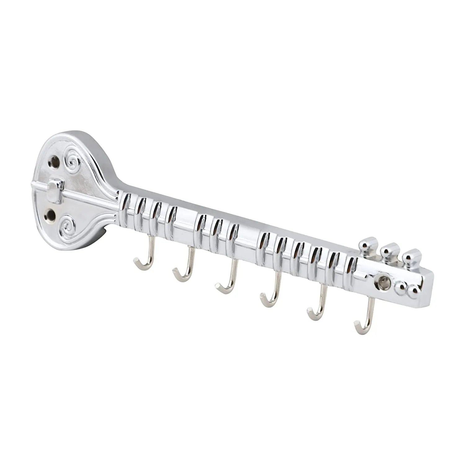 Chrome and Shiny Guitar Key Holder for Wall - 6 pin Key Hanging Hooks Rail