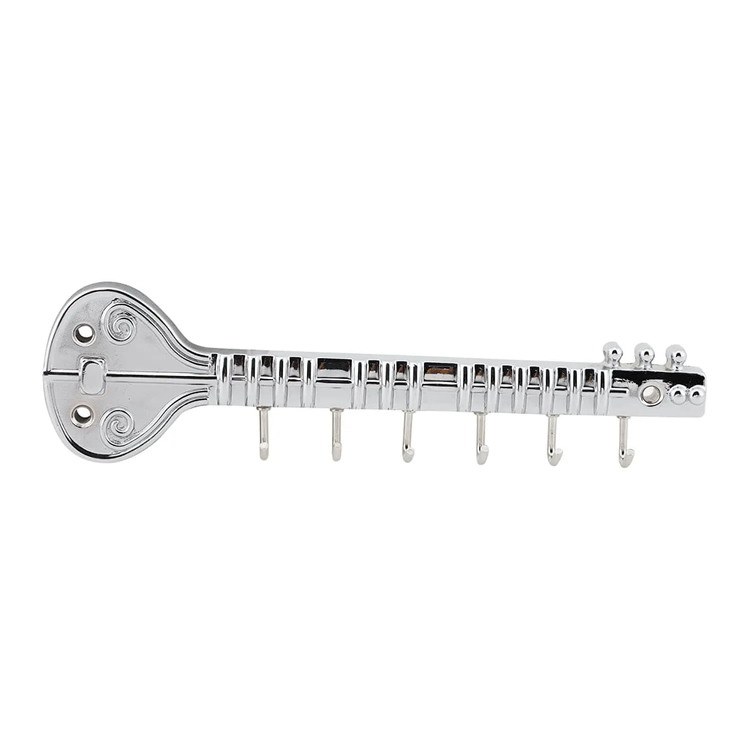 Chrome and Shiny Guitar Key Holder for Wall - 6 pin Key Hanging Hooks Rail