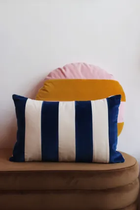 Cobalt Blue and White Stripes Velvet Cushion