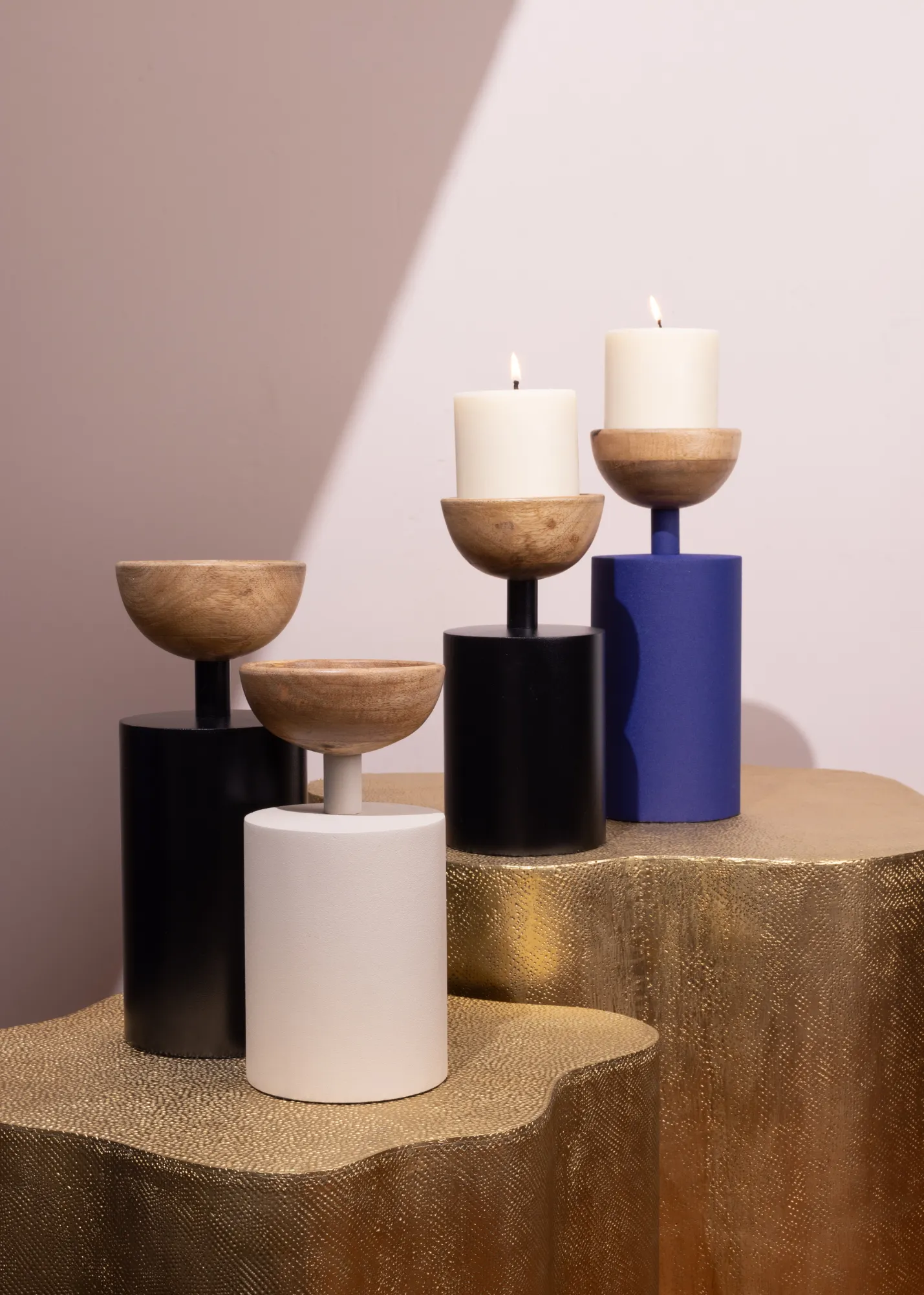 Elan Pillar Candle Holders - White & Black