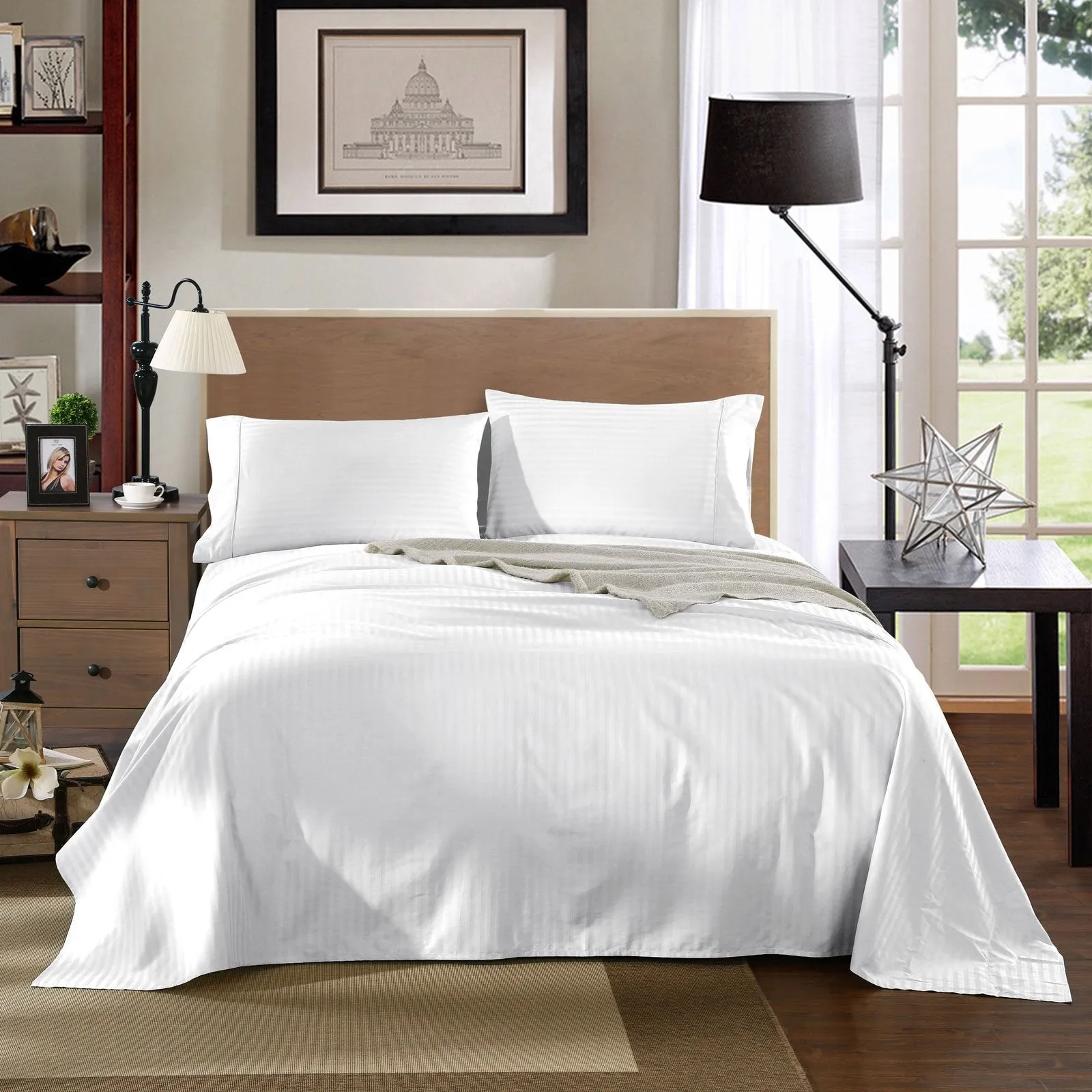 Kensington 1200 Thread Count 100% Egyptian Cotton Sheet Set Stripe Hotel Grade Double White