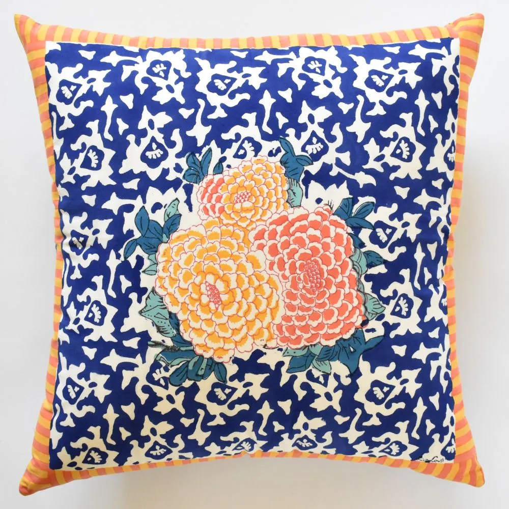 Lisa Corti Arabesque Corolla Blue Natural Euro pillow 60x60cm cushion