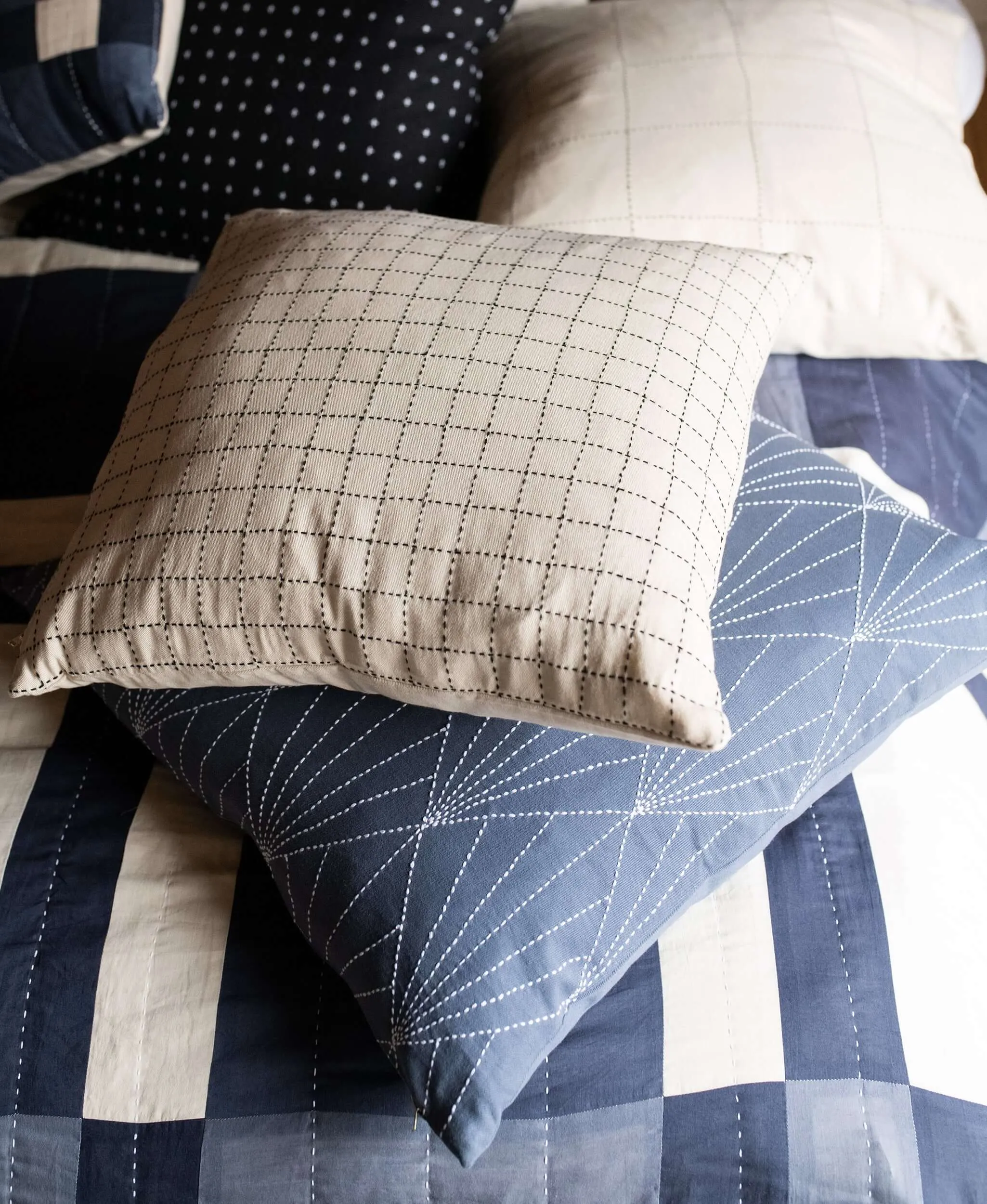 Mini Grid-Stitch Throw Pillow - Bone