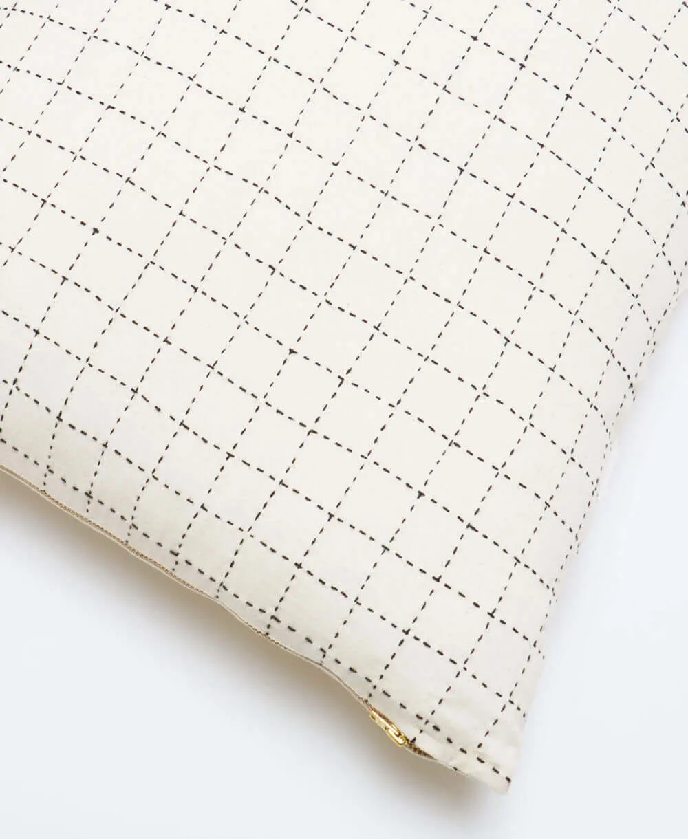 Mini Grid-Stitch Throw Pillow - Bone