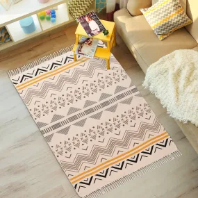 Natural Cotton Printed Rugs / Dhurries / Floor Carpet ,Boho Carpet for bedroom / living room with tassels  (CPRugs_008)