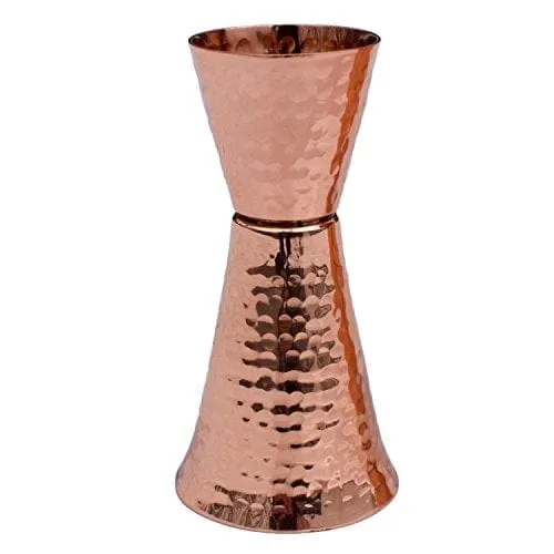 Prince of Scots Premium Hammered Pure Solid Copper Double Side Jigger, 1 ounce and 2 ounce Cups with 5 marks for measurement