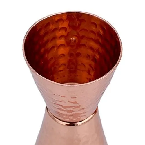 Prince of Scots Premium Hammered Pure Solid Copper Double Side Jigger, 1 ounce and 2 ounce Cups with 5 marks for measurement