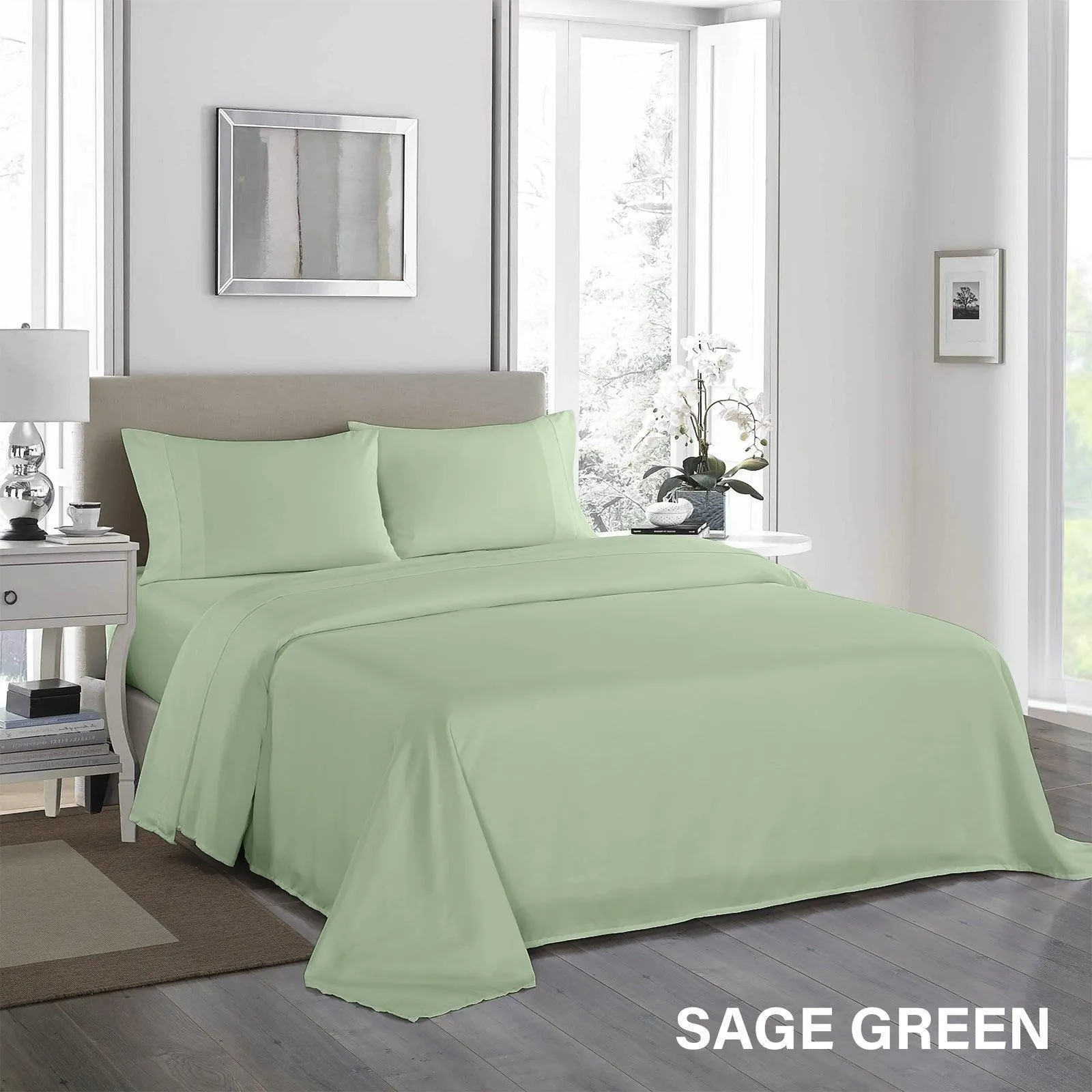 Royal Comfort 1200 Thread Count Sheet Set 4 Piece Ultra Soft Satin Weave Finish - Double - Sage Green