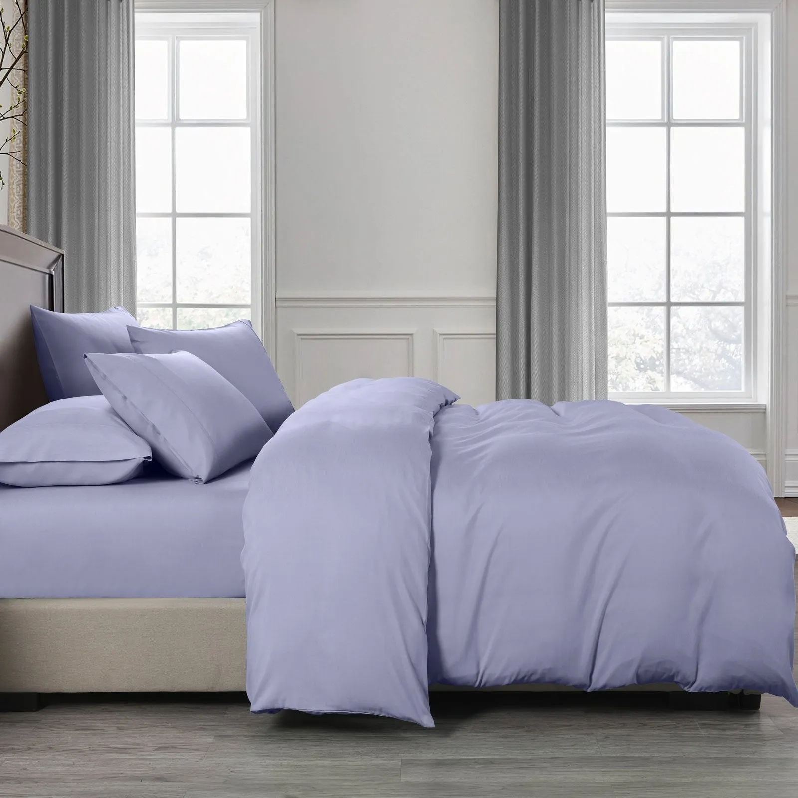 Royal Comfort 2000TC 6 Piece Bamboo Sheet & Quilt Cover Set Cooling Breathable Double Lilac Grey