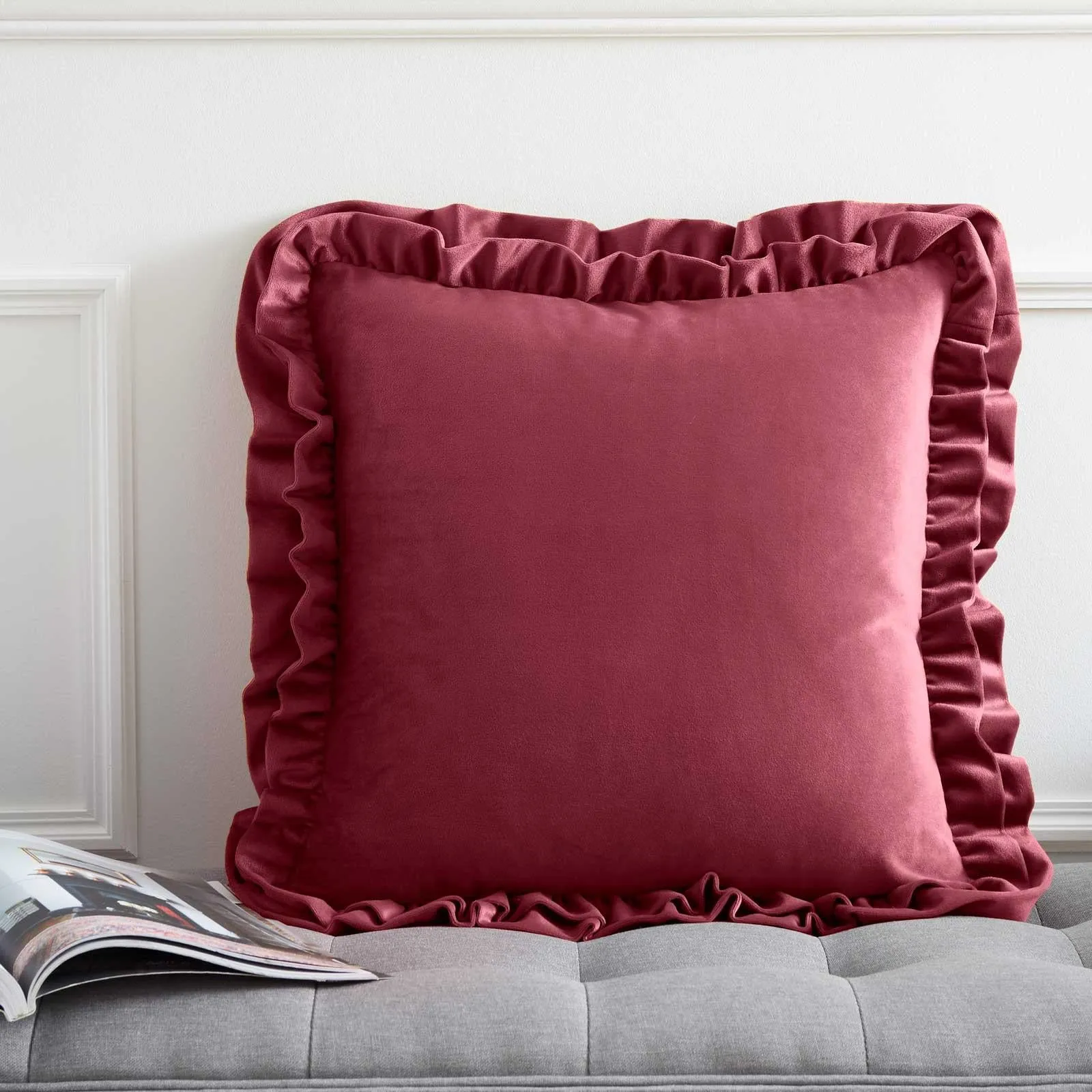 So Soft Velvet Touch Double Frill Cushion Raspberry