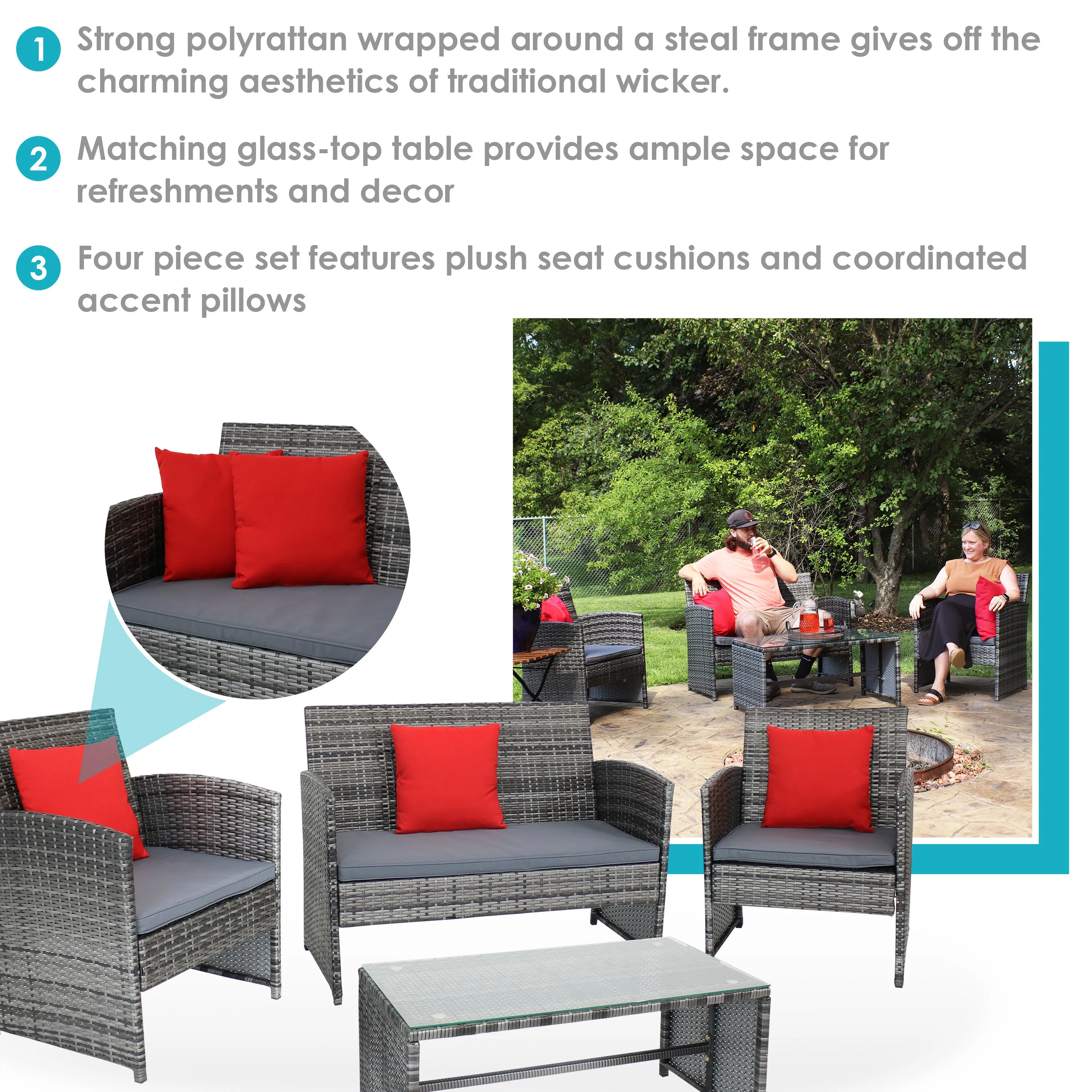 Sunnydaze Ardfield 4-Piece Patio Conversation Set with Cushions