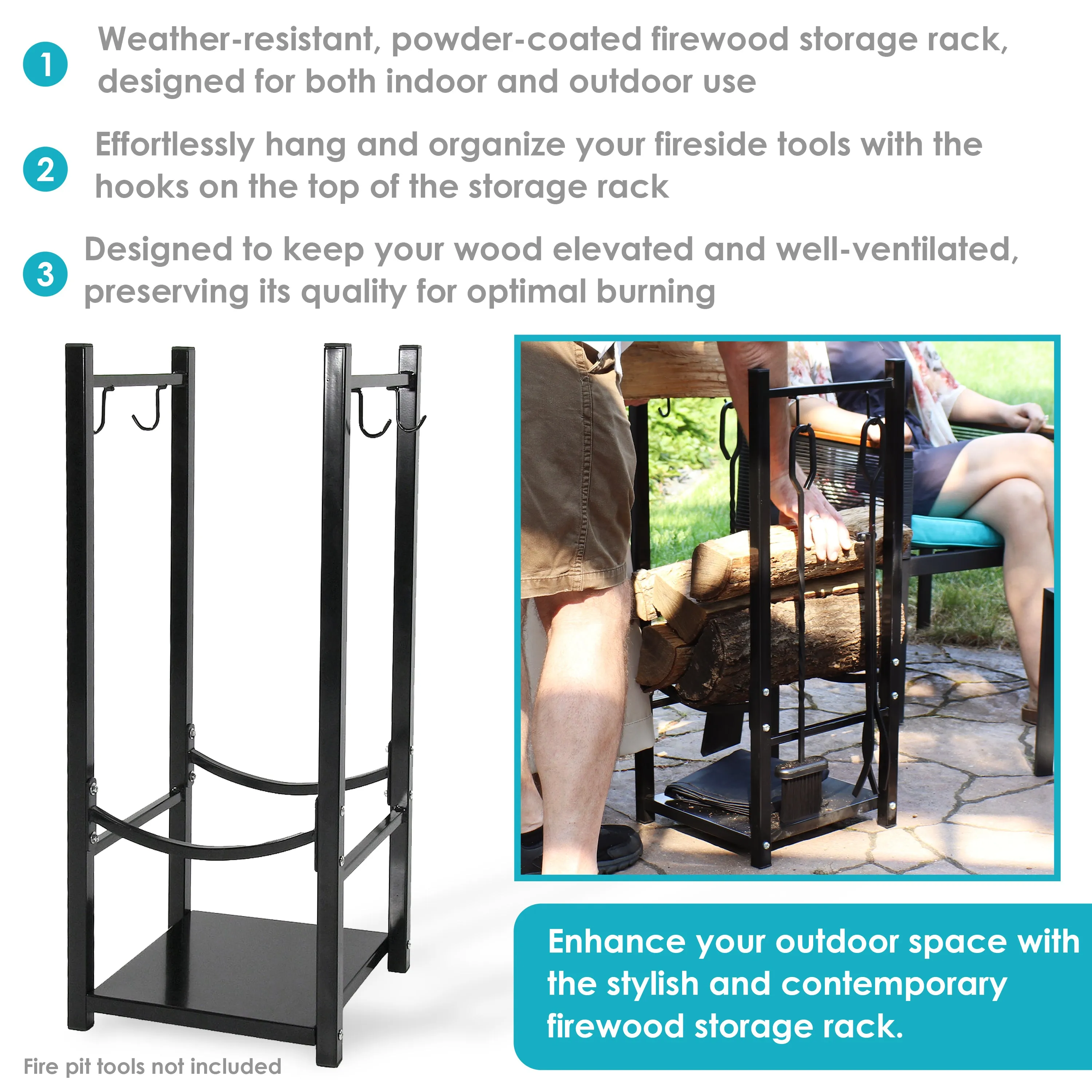 Sunnydaze Outdoor Firewood Storage Rack with Tool Holders