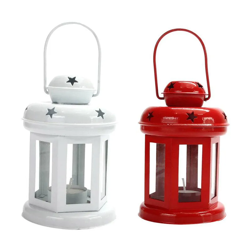 Vaira Lantern Tealight Candle Holder (Red & White) - Set Of Two