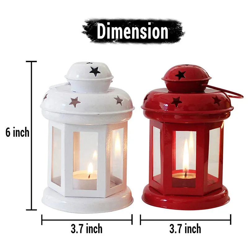 Vaira Lantern Tealight Candle Holder (Red & White) - Set Of Two