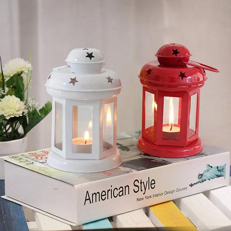 Vaira Lantern Tealight Candle Holder (Red & White) - Set Of Two