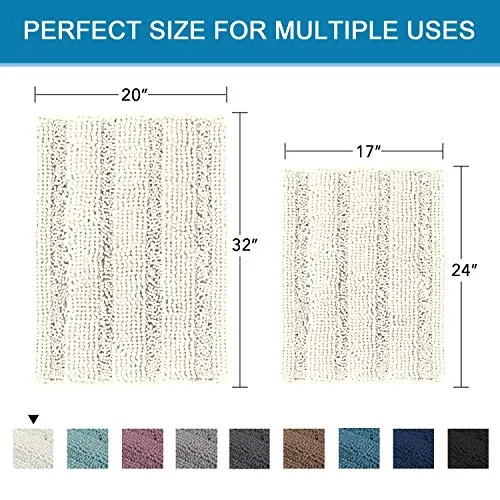 VERSAILTEX Non Slip Thick Shaggy Chenille Bathroom Rugs, Bath Mats for Bathroom Extra Soft and Absorbent