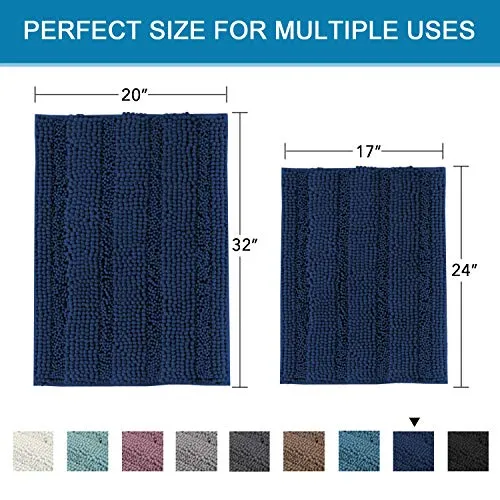 VERSAILTEX Non Slip Thick Shaggy Chenille Bathroom Rugs, Bath Mats for Bathroom Extra Soft and Absorbent