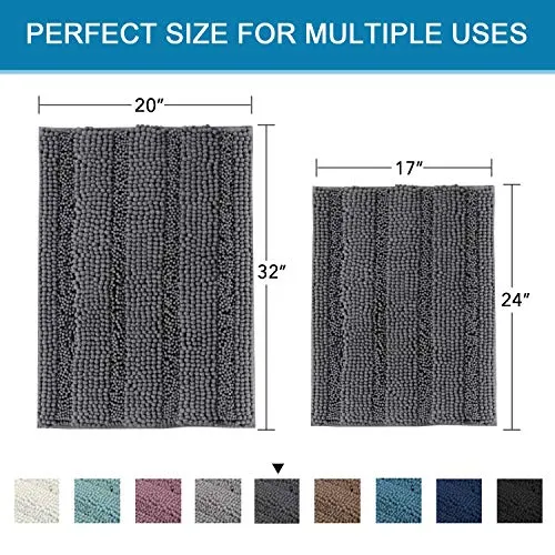 VERSAILTEX Non Slip Thick Shaggy Chenille Bathroom Rugs, Bath Mats for Bathroom Extra Soft and Absorbent